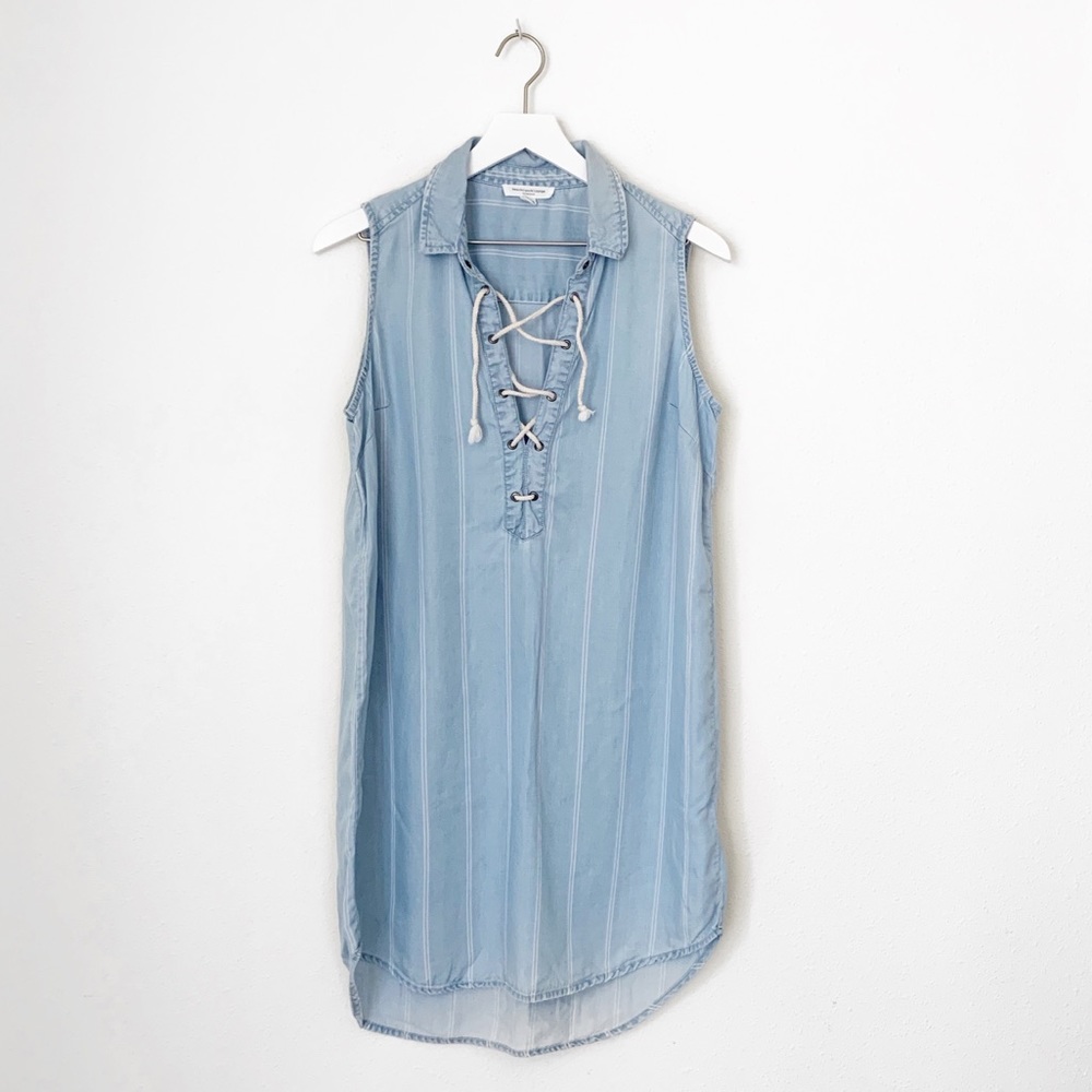 Anthropologie BeachLunchLounge Chambray Lace Up Sleeveless Dress